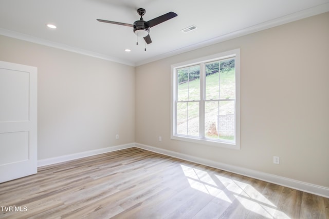 77 Sunset Rd, Johnson City, TN 37615 - spare room with crown molding, ceiling fan, light wood-type flooring, and recessed lighting