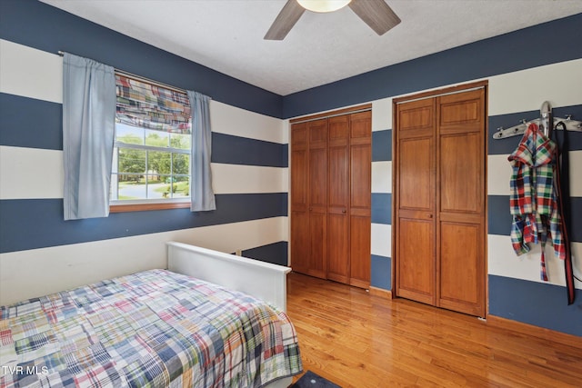 4404 Stillwood Ave, Kingsport, TN 37664 - bedroom with light wood finished floors, multiple closets, and ceiling fan