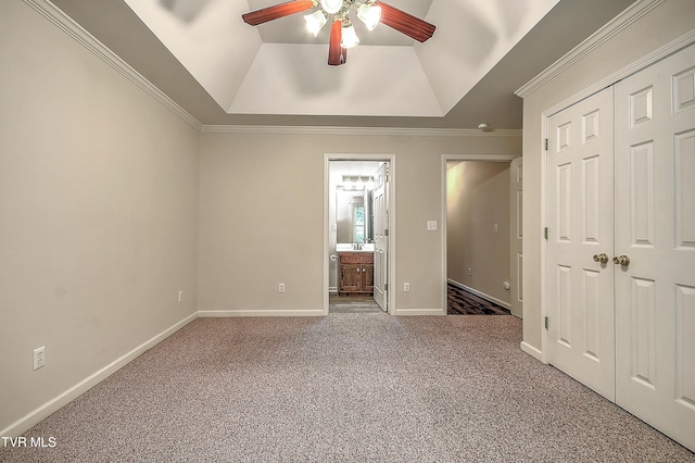 2425 E Lakeview Dr Unit 1, Johnson City, TN 37601 - unfurnished bedroom with a tray ceiling, carpet flooring, ornamental molding, connected bathroom, and a closet