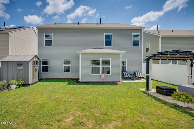 1244 Stamp Lodge Rd, Kingsport, TN 37660 - rear view of house featuring a patio area, a storage unit, and a pergola