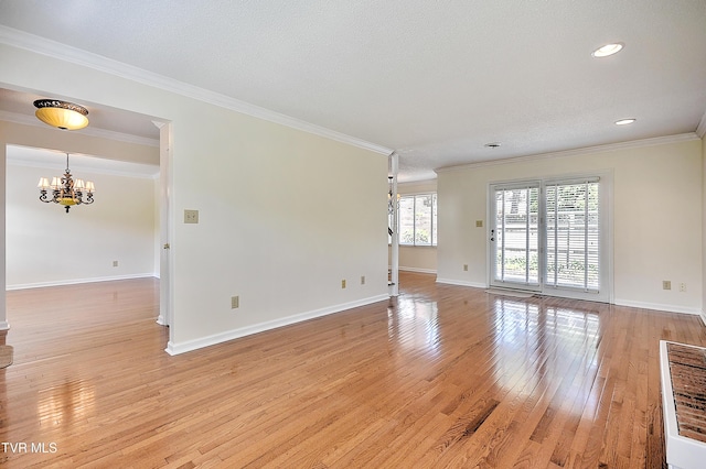 226 Willowbend Ct, Kingsport, TN 37660 - spare room with light wood-style floors, a chandelier, crown molding, and recessed lighting