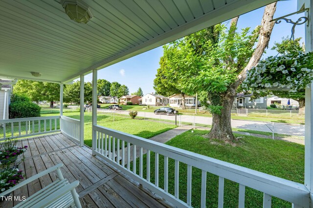 1524 Redwood Dr, Kingsport, TN 37664 - wooden porch featuring a residential view and a lawn