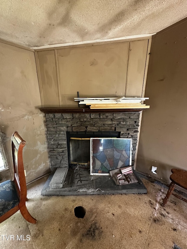 120 Hensley Loop, Jonesborough, TN 37659 - detailed view of a stone fireplace and a textured ceiling