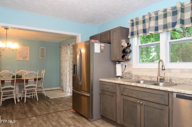 2165 Steadman St, Kingsport, TN 37664 - kitchen with appliances with stainless steel finishes, dark wood finished floors, a textured ceiling, light countertops, and pendant lighting