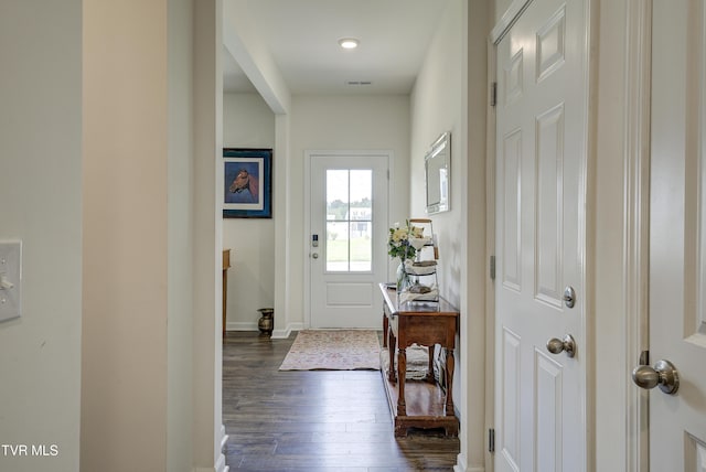 5402 Wildlife Cir, Piney Flats, TN 37686 - entryway featuring dark wood-type flooring and baseboards