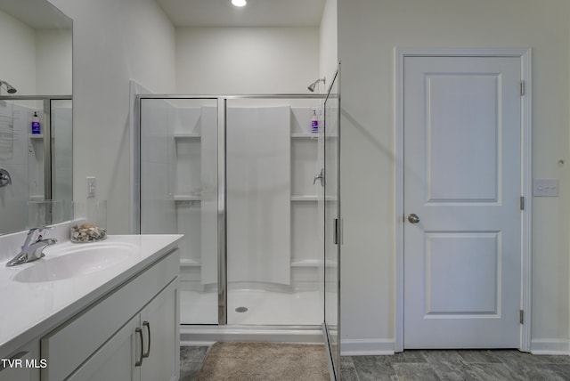 5402 Wildlife Cir, Piney Flats, TN 37686 - bathroom with a stall shower, vanity, and recessed lighting