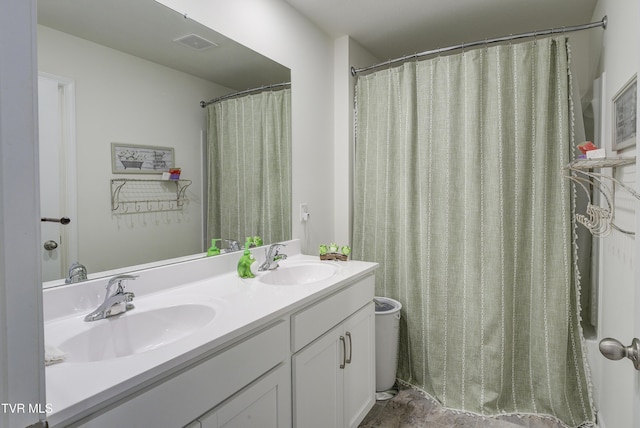 5402 Wildlife Cir, Piney Flats, TN 37686 - bathroom with double vanity and a shower with shower curtain