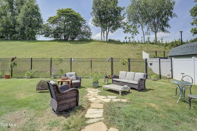 5402 Wildlife Cir, Piney Flats, TN 37686 - fenced backyard with an outdoor hangout area