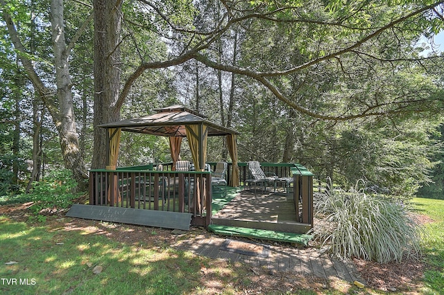 4700 Weaver Pike, Bluff City, TN 37618 - gate with a gazebo, a wooden deck, and a wooded view