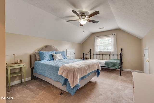 2424 Rivermont Dr, Kingsport, TN 37660 - bedroom with carpet flooring, lofted ceiling, a textured ceiling, and a ceiling fan