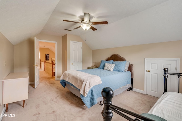 2424 Rivermont Dr, Kingsport, TN 37660 - bedroom with light colored carpet, vaulted ceiling, and a ceiling fan