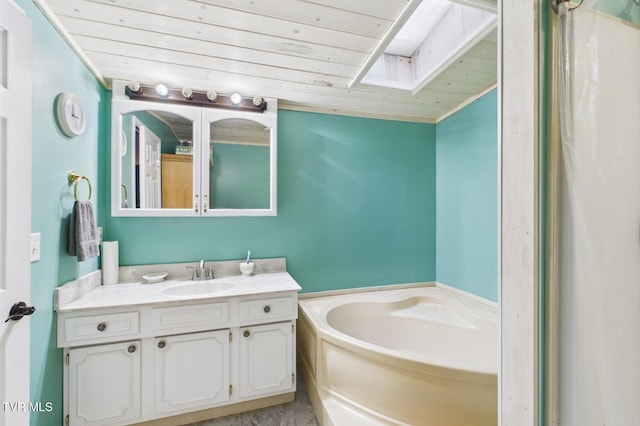 109 Wampler St, Kingsport, TN 37665 - bathroom featuring a garden tub, vanity, and wood ceiling