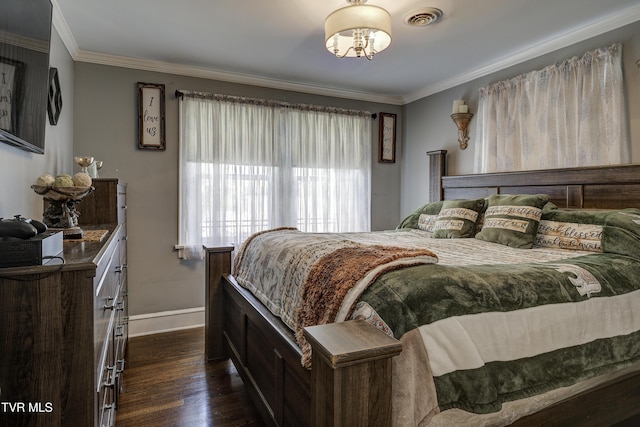 3277 Ashley St, Kingsport, TN 37664 - bedroom with dark wood-style floors, ornamental molding, and a chandelier