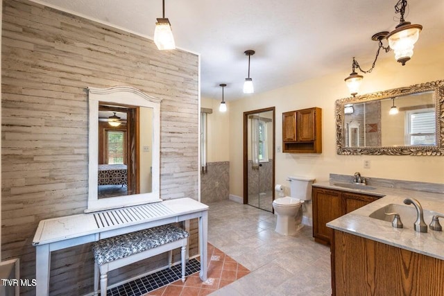 2480-2482 Elk Way, Newport, TN 37821 - full bath with wooden walls, vanity, a walk in shower, and tile patterned floors