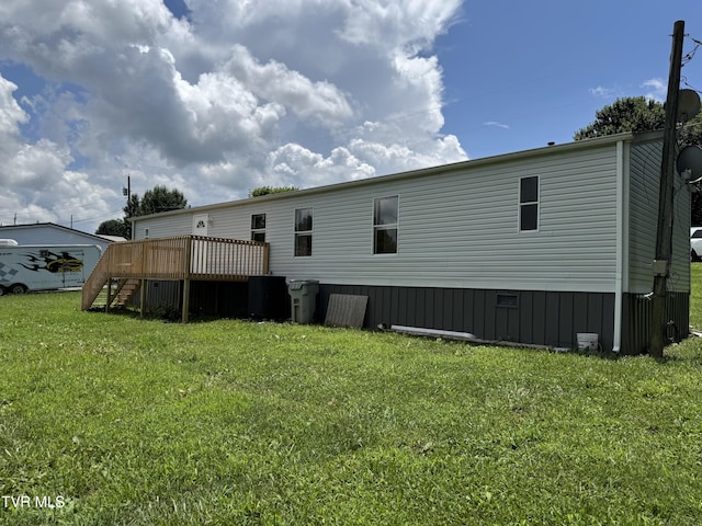 118 Clover, Jonesborough, TN 37659 - rear view of house with a deck, a yard, and stairway