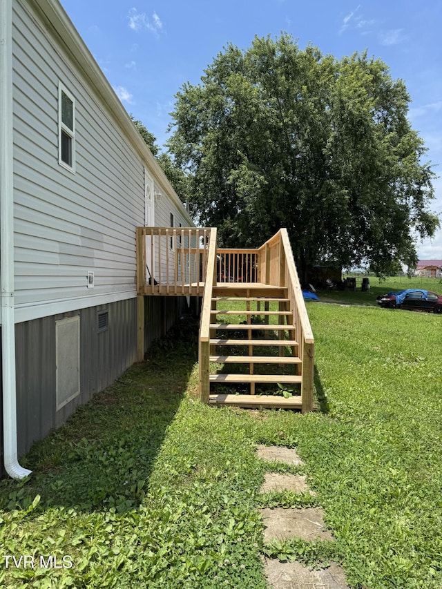 118 Clover, Jonesborough, TN 37659 - view of grassy yard featuring stairs and a wooden deck
