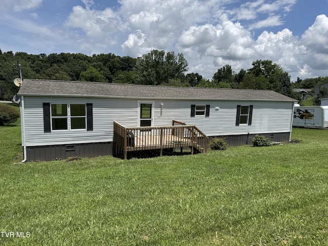118 Clover, Jonesborough, TN 37659 - back of property featuring a wooden deck, a yard, crawl space, and roof with shingles