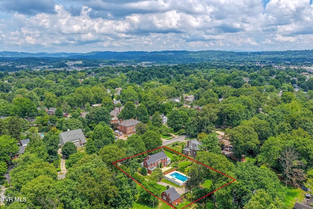 1261 Watauga St, Kingsport, TN 37660 - aerial view of property and surrounding area with property boundaries highlighted and a heavily wooded area