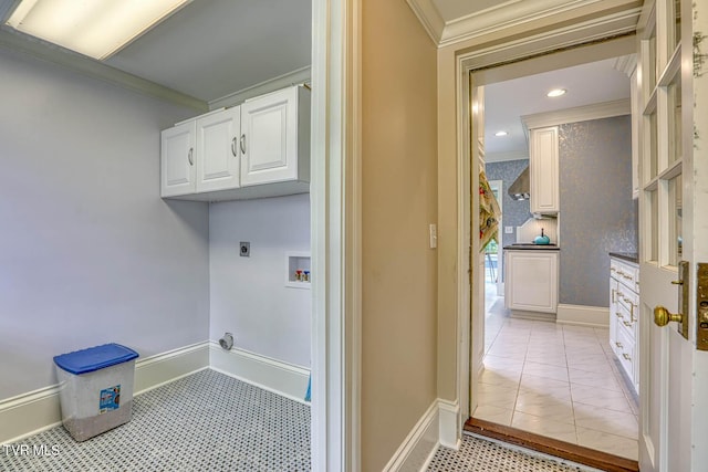 1261 Watauga St, Kingsport, TN 37660 - laundry room featuring ornamental molding, hookup for a washing machine, hookup for an electric dryer, cabinet space, and recessed lighting