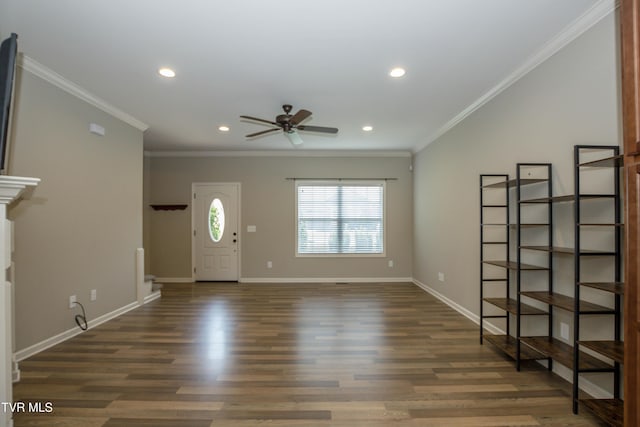 1900 Knob Creek Rd Unit 404, Johnson City, TN 37604 - entrance foyer with a ceiling fan, wood finished floors, ornamental molding, and recessed lighting