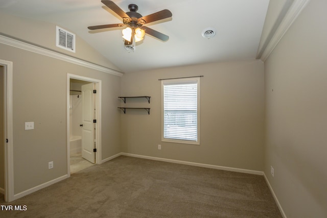 1900 Knob Creek Rd Unit 404, Johnson City, TN 37604 - unfurnished bedroom with vaulted ceiling, carpet floors, ensuite bath, and a ceiling fan
