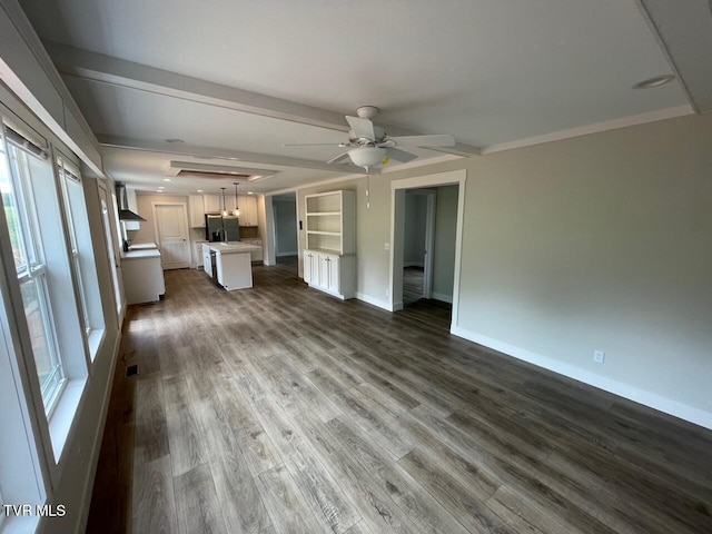 1819 Siesta Dr, Newport, TN 37821 - unfurnished living room with plenty of natural light, dark wood-type flooring, and a ceiling fan