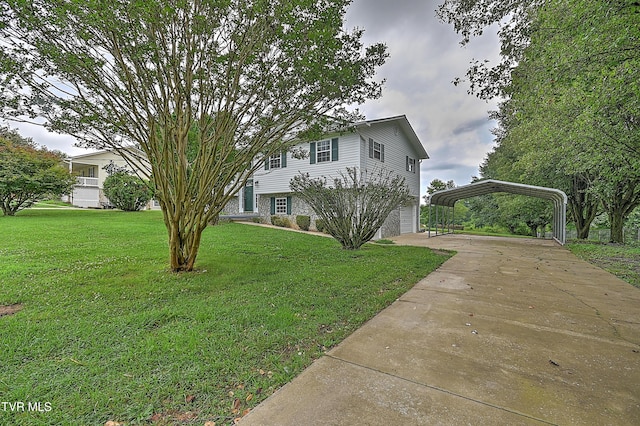 4970 Old Stage Rd, Chuckey, TN 37641 - view of property exterior featuring driveway, a yard, and a carport