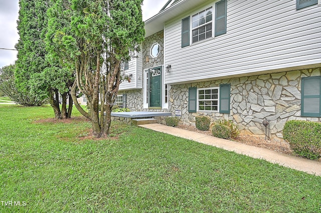 4970 Old Stage Rd, Chuckey, TN 37641 - view of front facade featuring stone siding and a front lawn