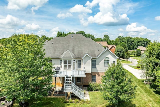 2003 Hackberry Dr, Jonesborough, TN 37659 - rear view of property featuring stairs, a wooden deck, brick siding, and a lawn