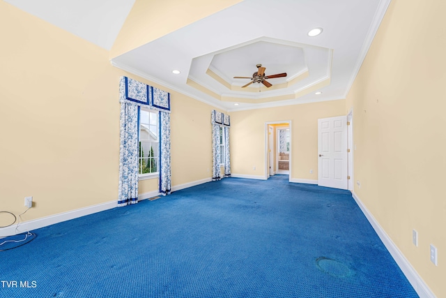 2003 Hackberry Dr, Jonesborough, TN 37659 - carpeted spare room with ornamental molding, ceiling fan, recessed lighting, and a tray ceiling