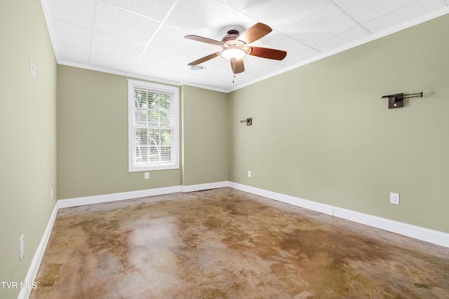 2003 Hackberry Dr, Jonesborough, TN 37659 - spare room with a paneled ceiling, a ceiling fan, crown molding, and concrete flooring