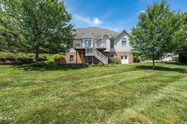 2003 Hackberry Dr, Jonesborough, TN 37659 - view of front facade featuring brick siding, a deck, a front lawn, and stairs