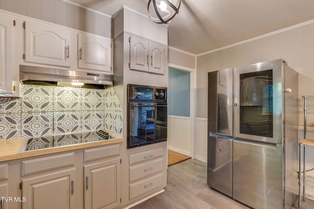 3513 Crest Rd, Kingsport, TN 37664 - kitchen featuring smart refrigerator, oven, under cabinet range hood, backsplash, and light wood-style floors