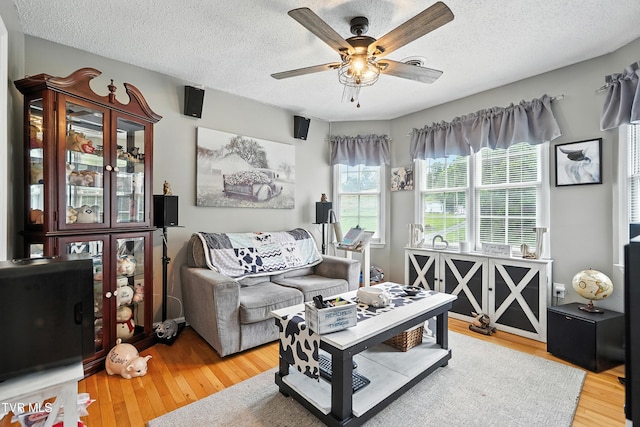 563 Old Jonesboro Rd, Bristol, TN 37620 - living area featuring ceiling fan, wood finished floors, and a textured ceiling