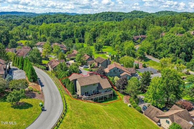 223 Willowbend Ct, Kingsport, TN 37660 - aerial view of residential area featuring property boundaries highlighted and a heavily wooded area