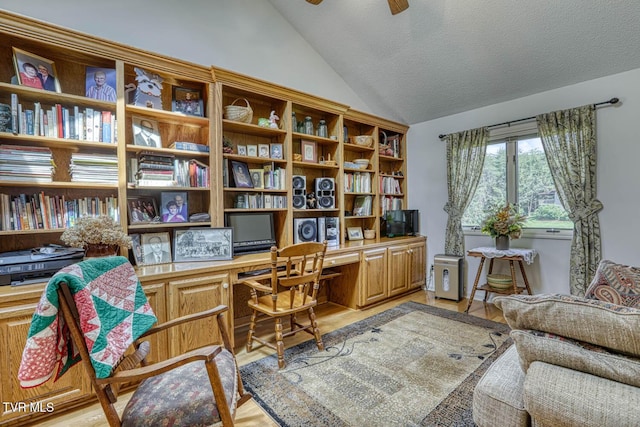 223 Willowbend Ct, Kingsport, TN 37660 - office space with built in study area, lofted ceiling, a textured ceiling, and ceiling fan