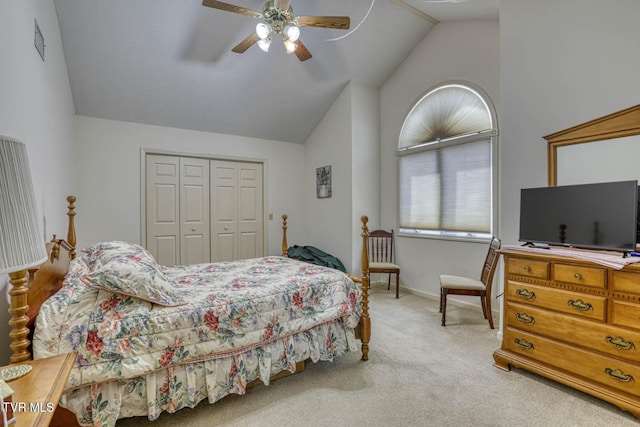 223 Willowbend Ct, Kingsport, TN 37660 - carpeted bedroom with vaulted ceiling, a closet, and ceiling fan