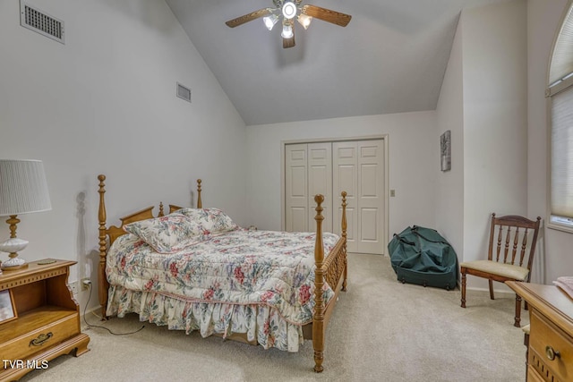 223 Willowbend Ct, Kingsport, TN 37660 - carpeted bedroom featuring lofted ceiling, a closet, and a ceiling fan