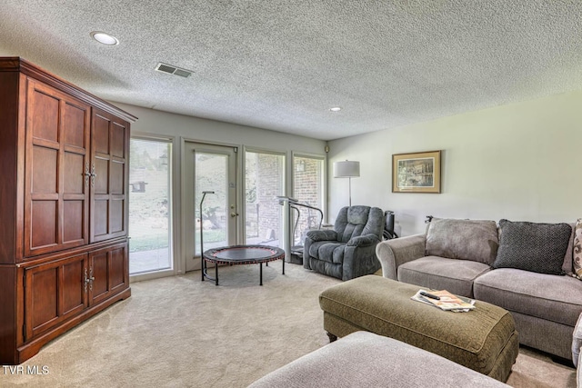 223 Willowbend Ct, Kingsport, TN 37660 - living room featuring light carpet, a textured ceiling, and recessed lighting