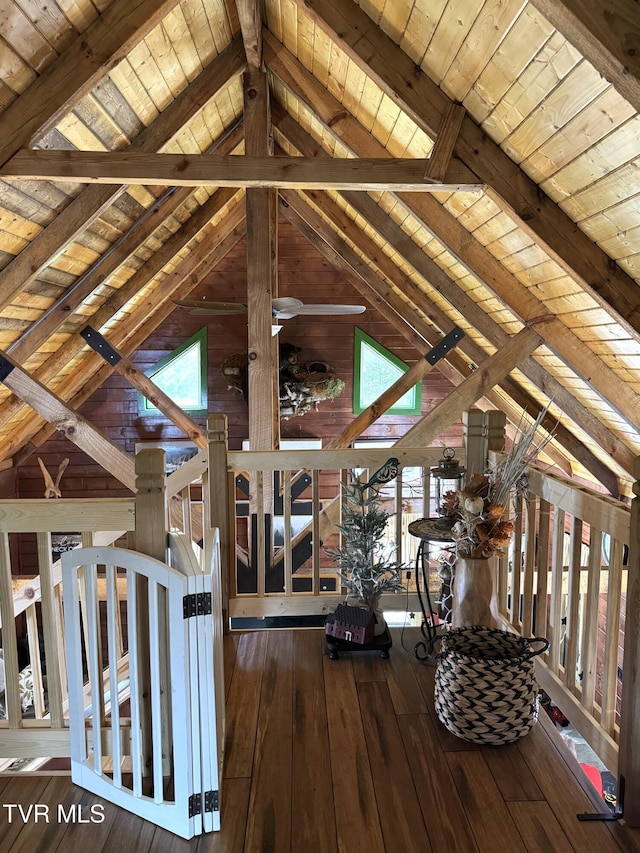 1014 Lightnen Rd, Parrottsville, TN 37843 - exercise area featuring wooden ceiling, vaulted ceiling, and hardwood / wood-style floors