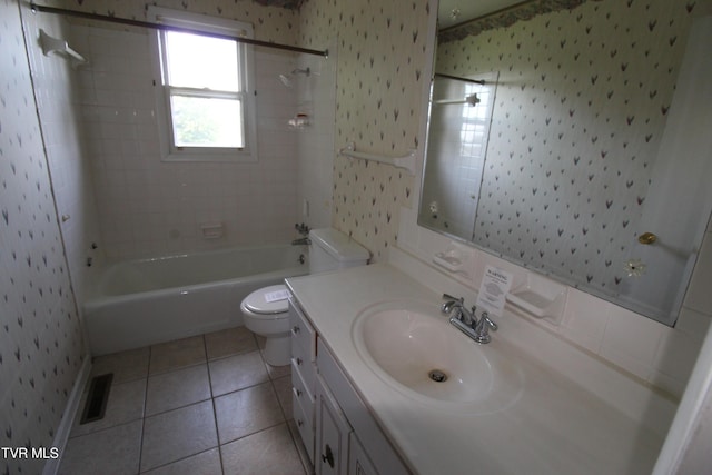 288 Hicks Rd, Piney Flats, TN 37686 - full bath with shower / bathtub combination, tile patterned flooring, wallpapered walls, and vanity