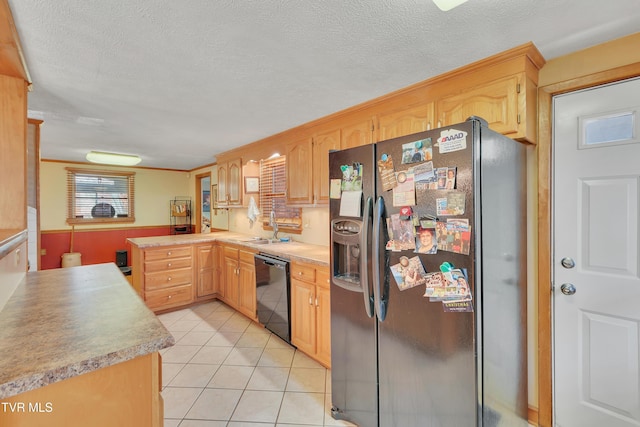 473 Oak Grove Rd, Gray, TN 37615 - kitchen with stainless steel fridge with ice dispenser, dishwasher, a peninsula, light countertops, and a textured ceiling