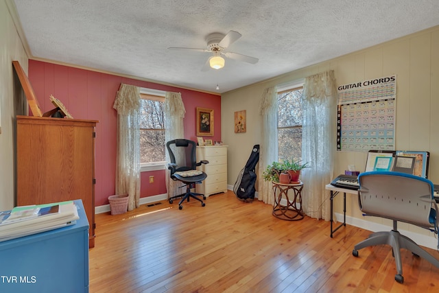 473 Oak Grove Rd, Gray, TN 37615 - office featuring a ceiling fan, plenty of natural light, hardwood / wood-style floors, and a textured ceiling