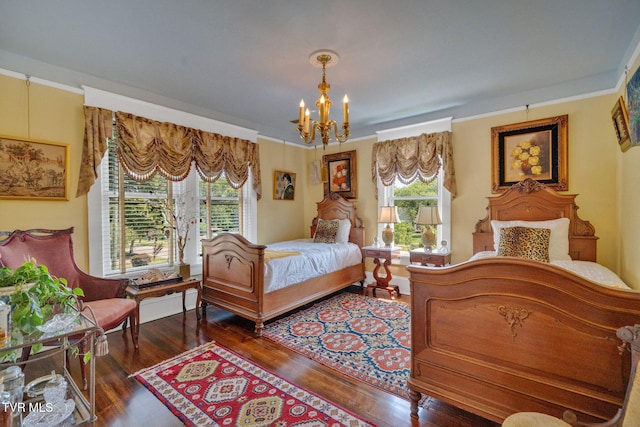 201 W Wanola Ave, Kingsport, TN 37660 - bedroom featuring a chandelier, multiple windows, wood finished floors, and ornamental molding