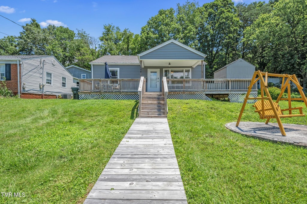 159 Hillside Ave, Bristol, VA 24201 - view of front of property featuring a front lawn and a wooden deck