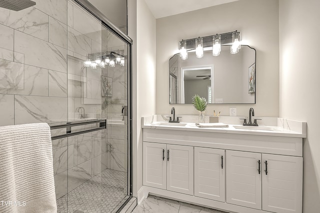 1091 Long Crescent Dr, Bristol, VA 24201 - full bathroom with marble finish floors, a stall shower, and double vanity