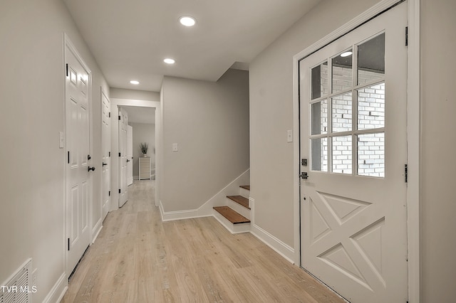 1091 Long Crescent Dr, Bristol, VA 24201 - doorway to outside with recessed lighting, light wood-style flooring, stairs, and healthy amount of natural light