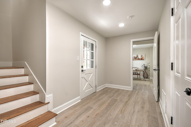 1091 Long Crescent Dr, Bristol, VA 24201 - entrance foyer with light wood-style floors, recessed lighting, and stairway