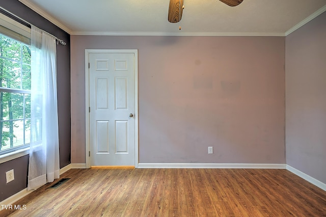 13275 Chip Ridge Rd, Abingdon, VA 24210 - empty room featuring wood finished floors, ceiling fan, and ornamental molding