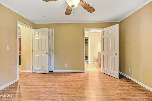 13275 Chip Ridge Rd, Abingdon, VA 24210 - unfurnished bedroom featuring ornamental molding, light wood finished floors, ensuite bath, and a ceiling fan